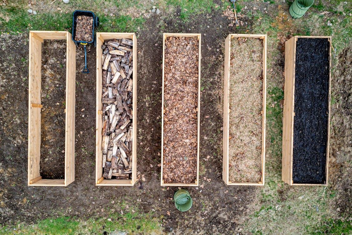 Garden layout showing grouped plants designed for efficient watering and mulch coverage