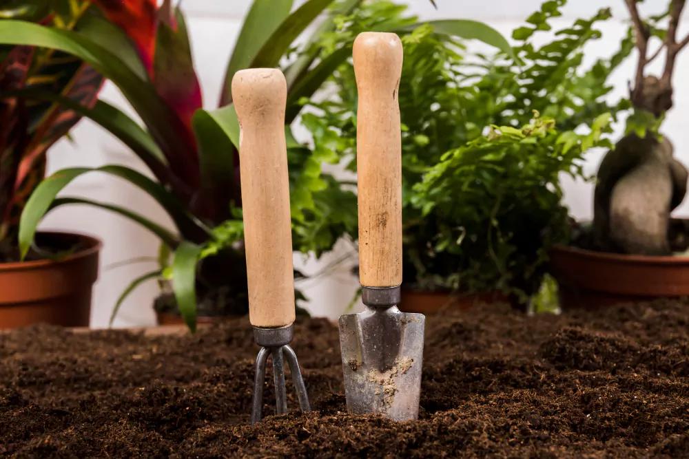 Garden tools in soil